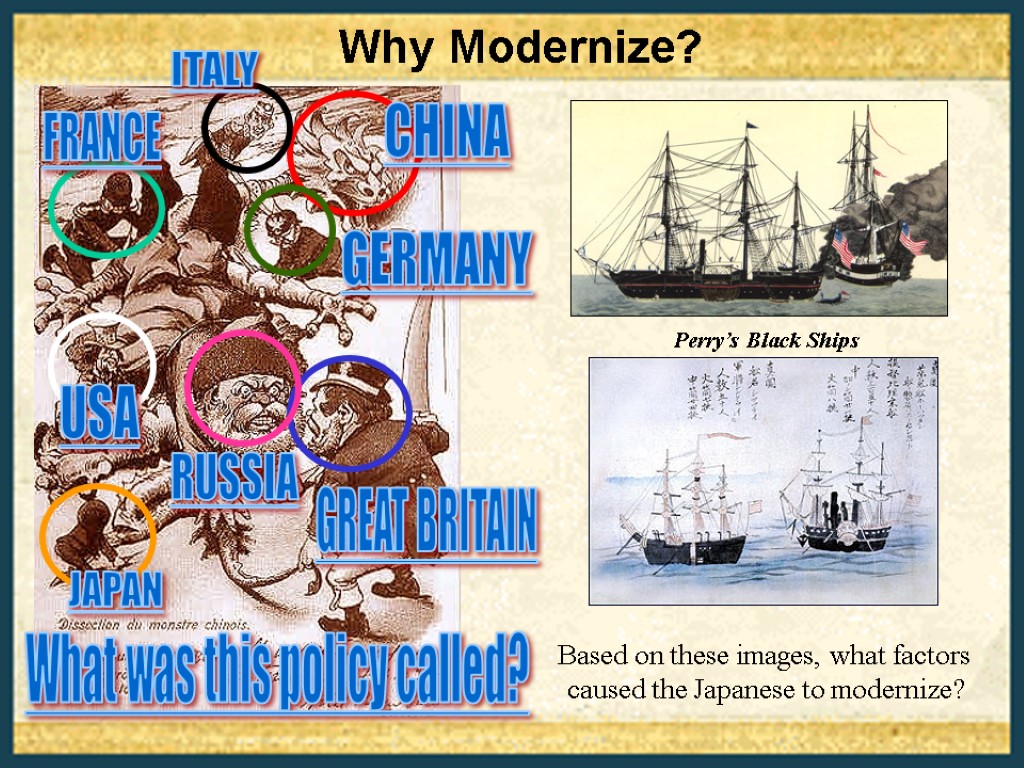 Why Modernize? Based on these images, what factors caused the Japanese to modernize? Perry’s